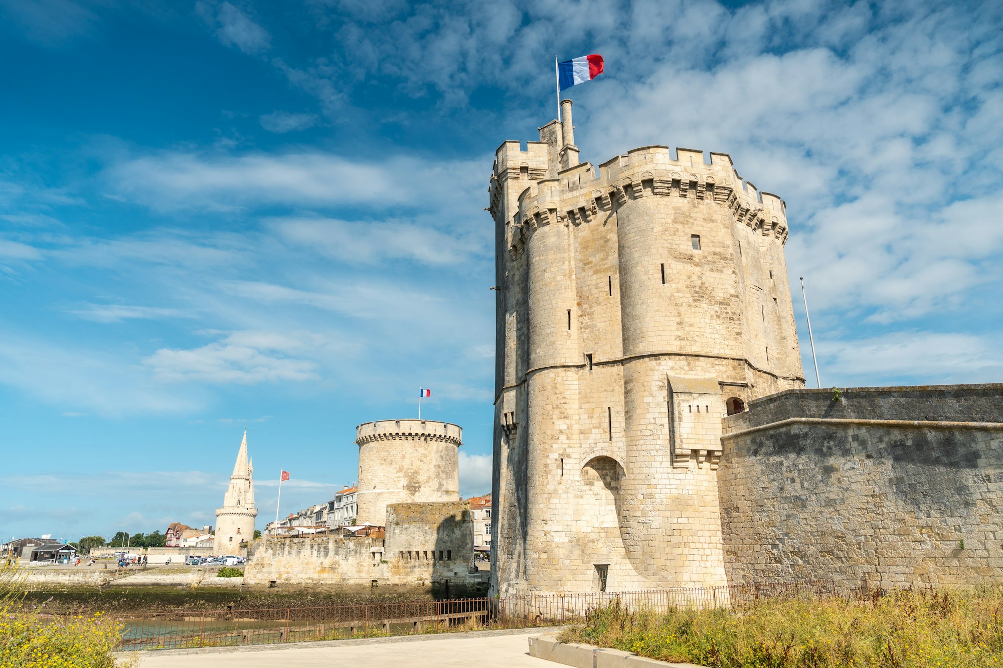 The beautiful fort and Saint Nicolas Tower of La Rochelle in summer